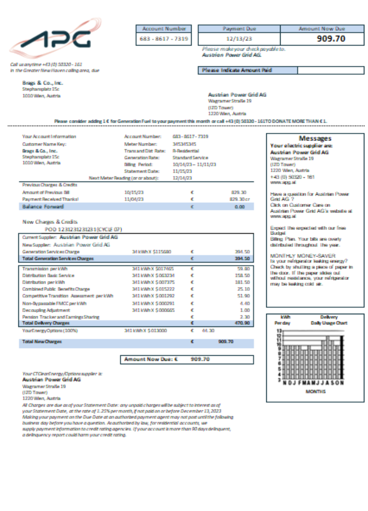 Austrian Power Grid AG utility business bill, SCR PSD template